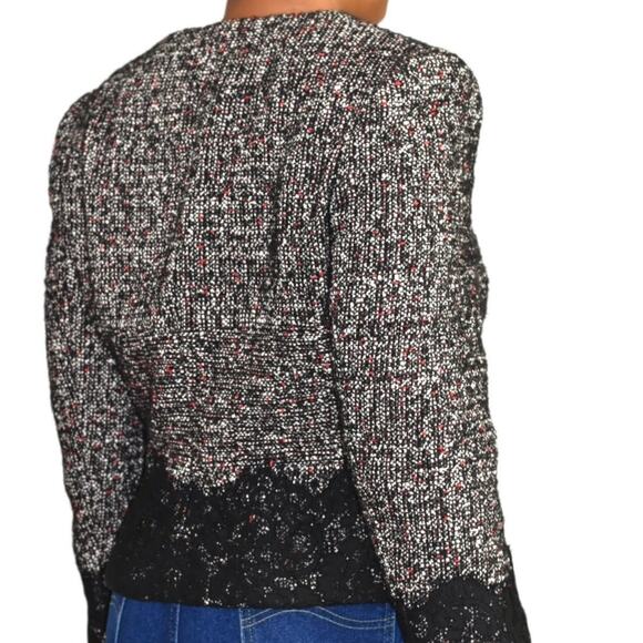 Karen Millen Tweed Jacket Lace Trim Suit Blazer Black Classic Textured Size 10 - Picture 2 of 15